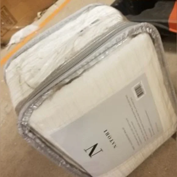 N Natori Hanae Cotton Blend Yarn Dyed Duvet Cover Set White - Full - Queen - Picture 6 of 6